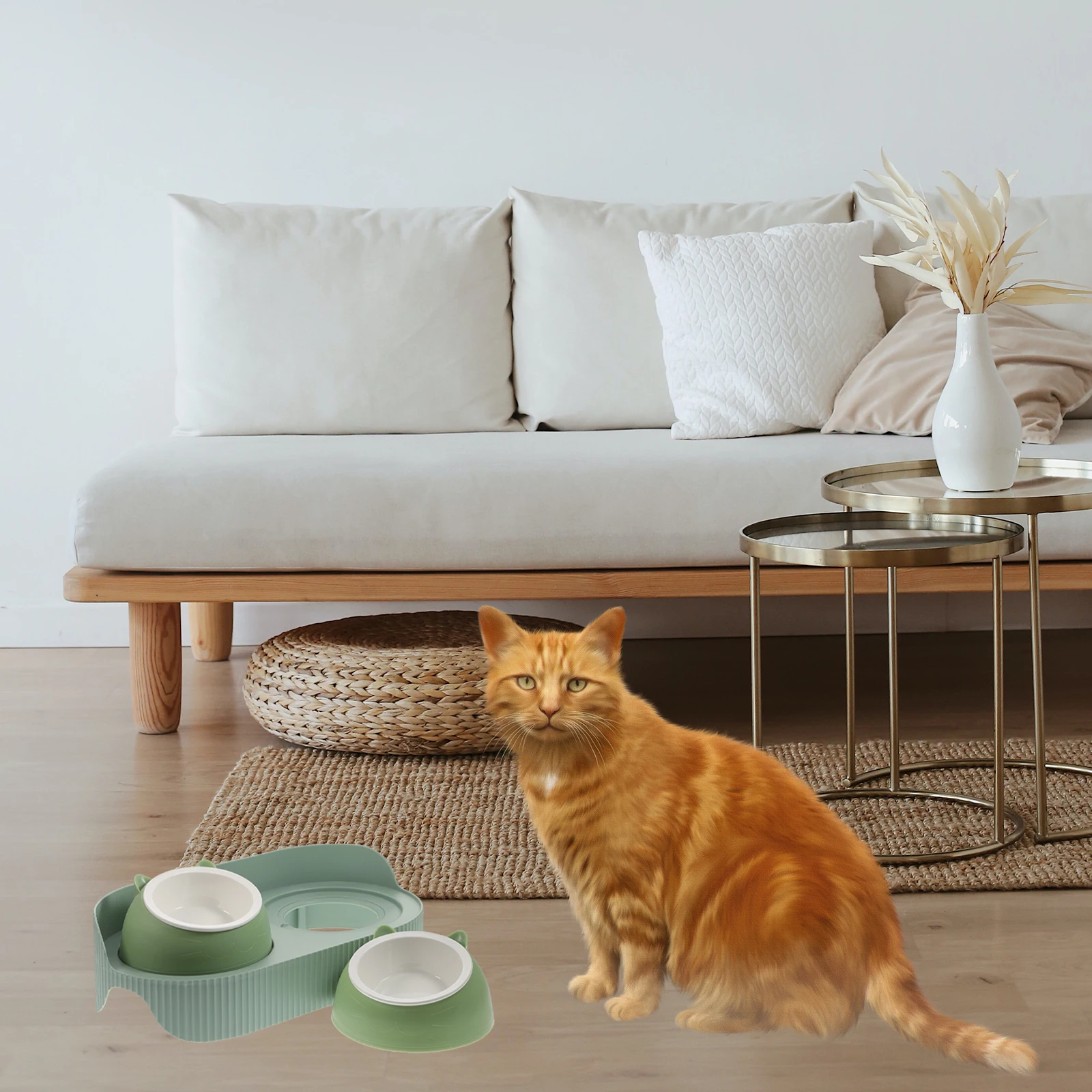 

Whisker Friendly Cat Food Bowl Multifunctional ABS Decorative Pet Feeder Green Raised Neck Protection Bowls Shatter Resistant