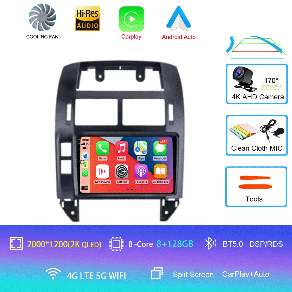 Android 16 autoradio voor Volkswagen Polo Mk4 IV 4 2001 - 2009, videospeler, navigatie, stereo, GPS, geen 2din, 2 din dvd, 4G+WIFI, DSP