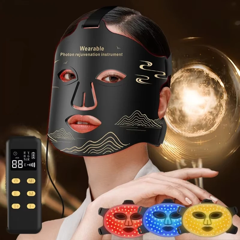 Rechargeable Facial LED Mask 4 Colors LED Photon Therapy Beauty Mask Skin Rejuvenation Home Face Lifting Whitening Beauty Device