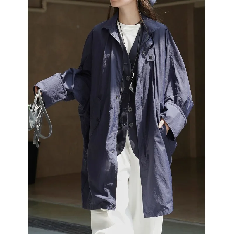 SuperAen New Korean Autumn Silhouette Trench Coat Medium and Long Thin Coat for Women