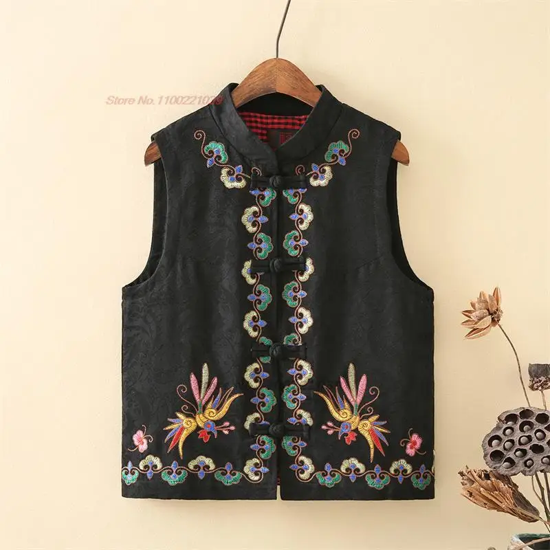 2024 ethnic flower embroidery vest chinese traditional gilet oriental stand collar waistcoat national jacket tang suit vest