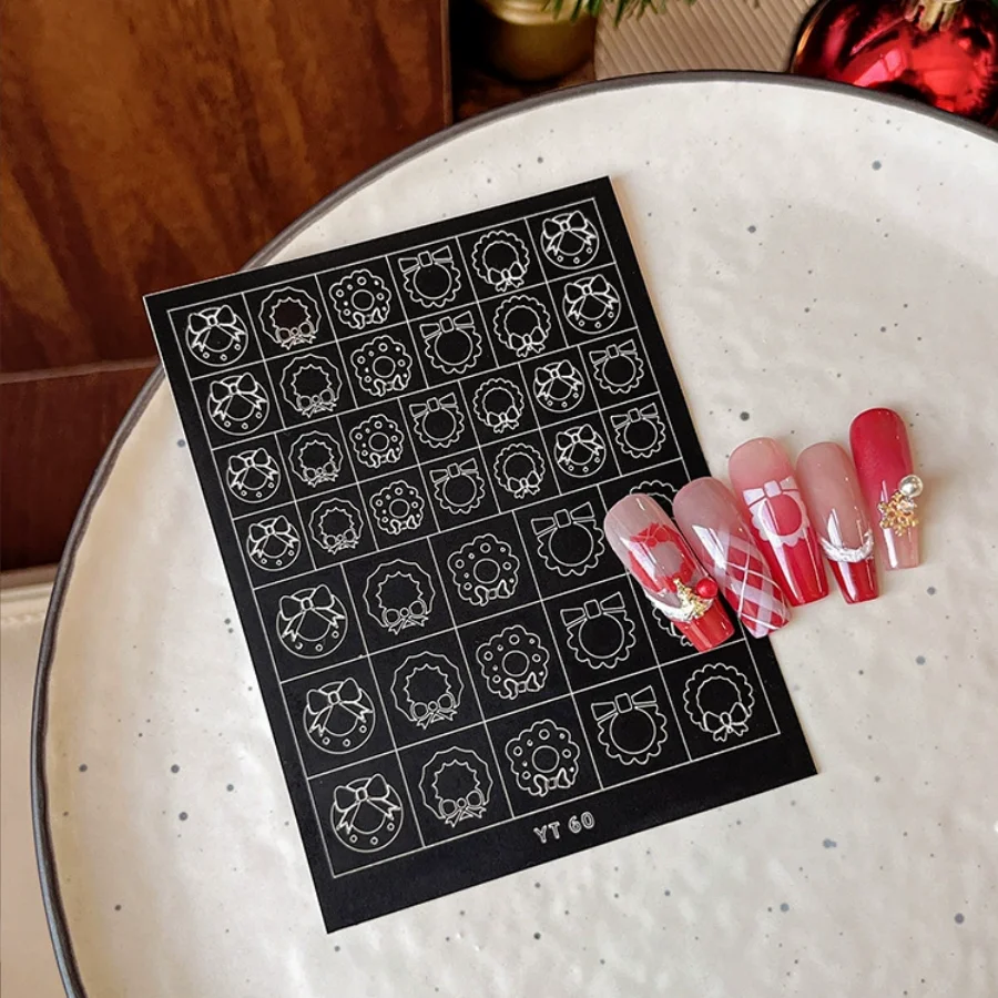 Accessori per nail art natalizi Adesivi Ghirlande dipinte a spruzzo Campane Guanti di renna Pupazzo di neve Unghie Decorazioni 3D Adesivi fai da te