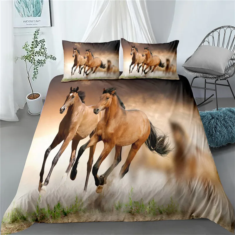 

Madly Horses 3d Bedding Set King Queen Double Full Twin Single Size Duvet Cover Pillow Case Bed Linen Set