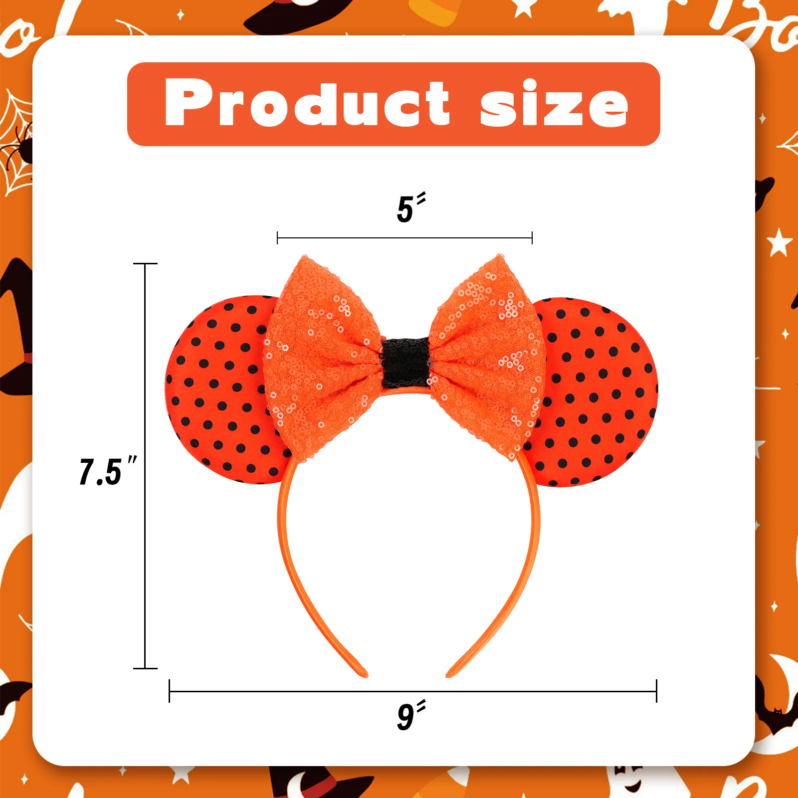 Halloween Mouse Ears Pumpkin Witch Broom Decor Headband Polka Dot Lace Hair Hoop Sequin Bow Women Girls Cosplay Hair Accessories