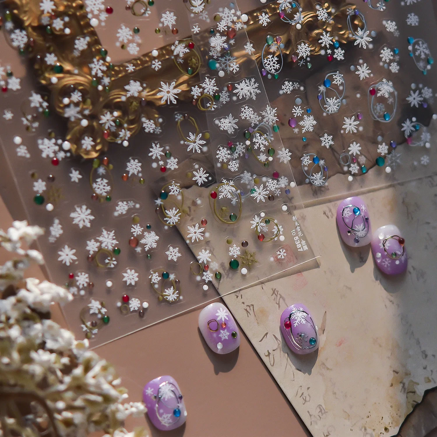 Metallic kristal gekleurde sneeuwvlokken Winter nagel 3D stickers goud zilver Kerst manicure Decora DIY zelfklevende nagels accessoires