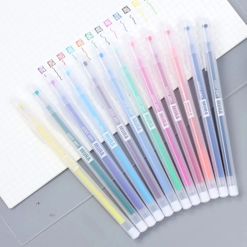 12/24 Color Gel Pen Refill Set Box Kawaii 0.5mm Candy Colors Ballpoint Pens Student Office Writing Pens School Stationery