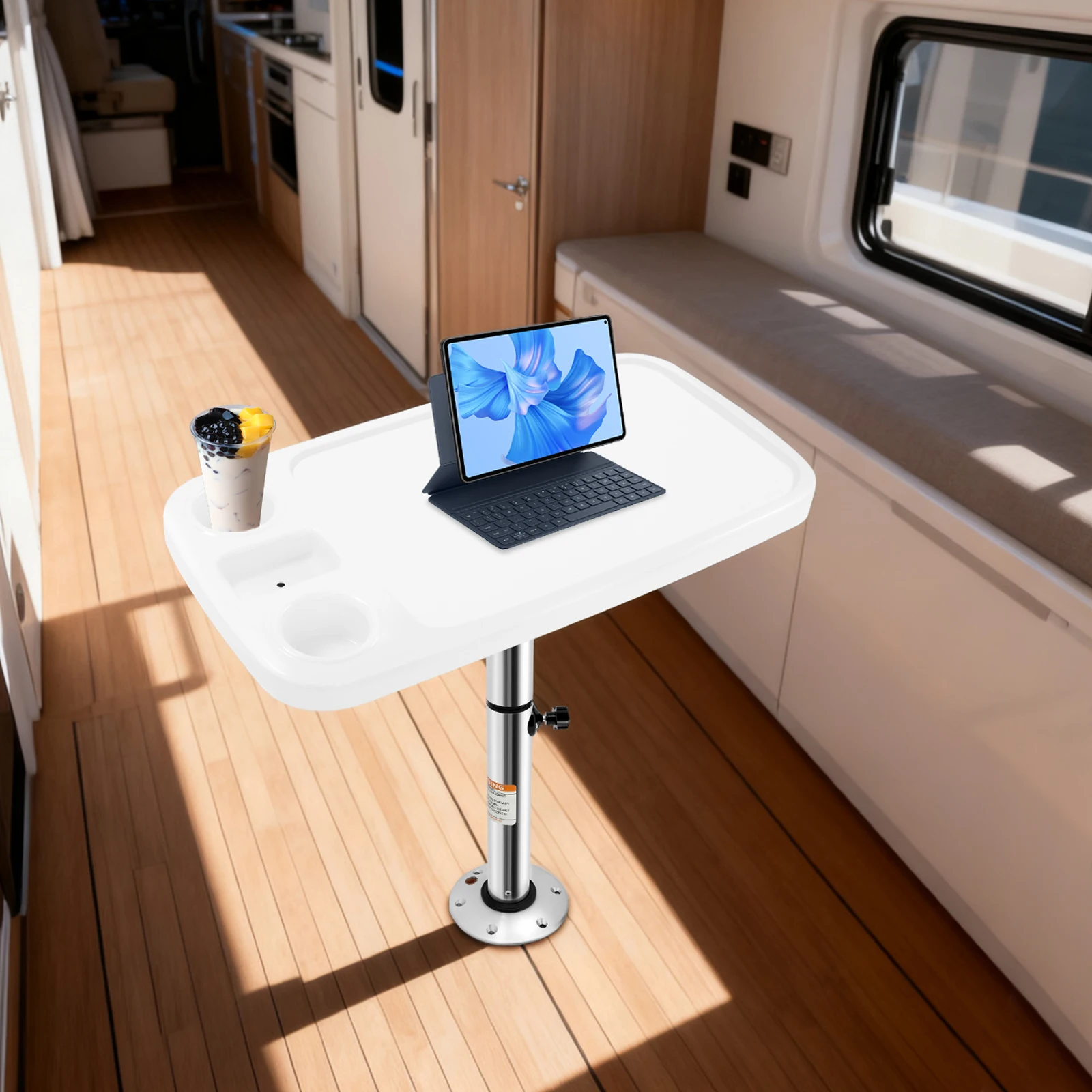 استبدال سطح الطاولة RV قابل للإزالة مقاس 34 × 18 بوصة، ABS مقاوم للماء، سطح طاولة تخييم بحري مستطيل مع حامل هاتف وحاملي أكواب