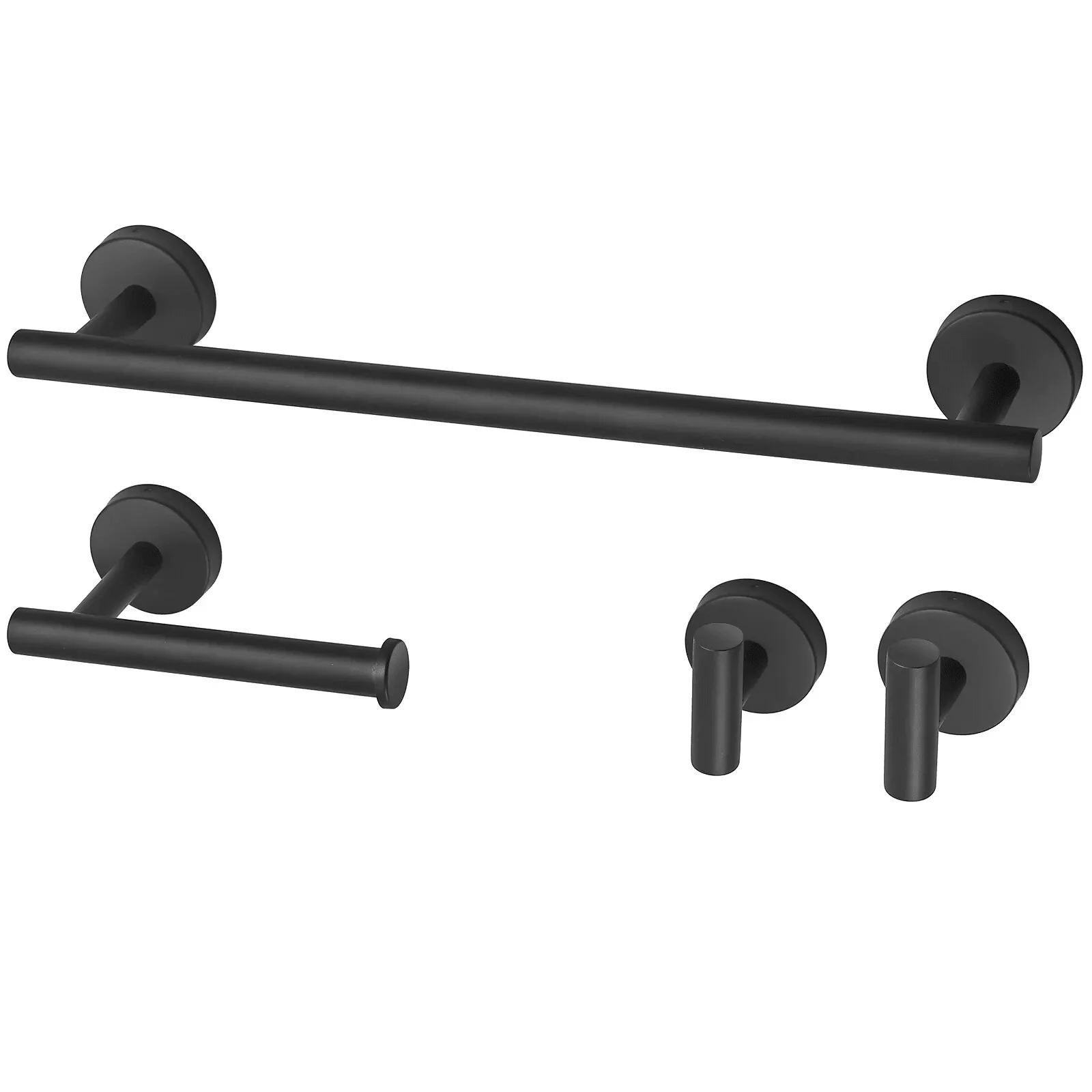 4Pcs Modern Bathroom Hardware Accessories Set Matte Black 304 Stainless Steel Wall Mounted Hooks Towel Bar Toilet Paper Holder