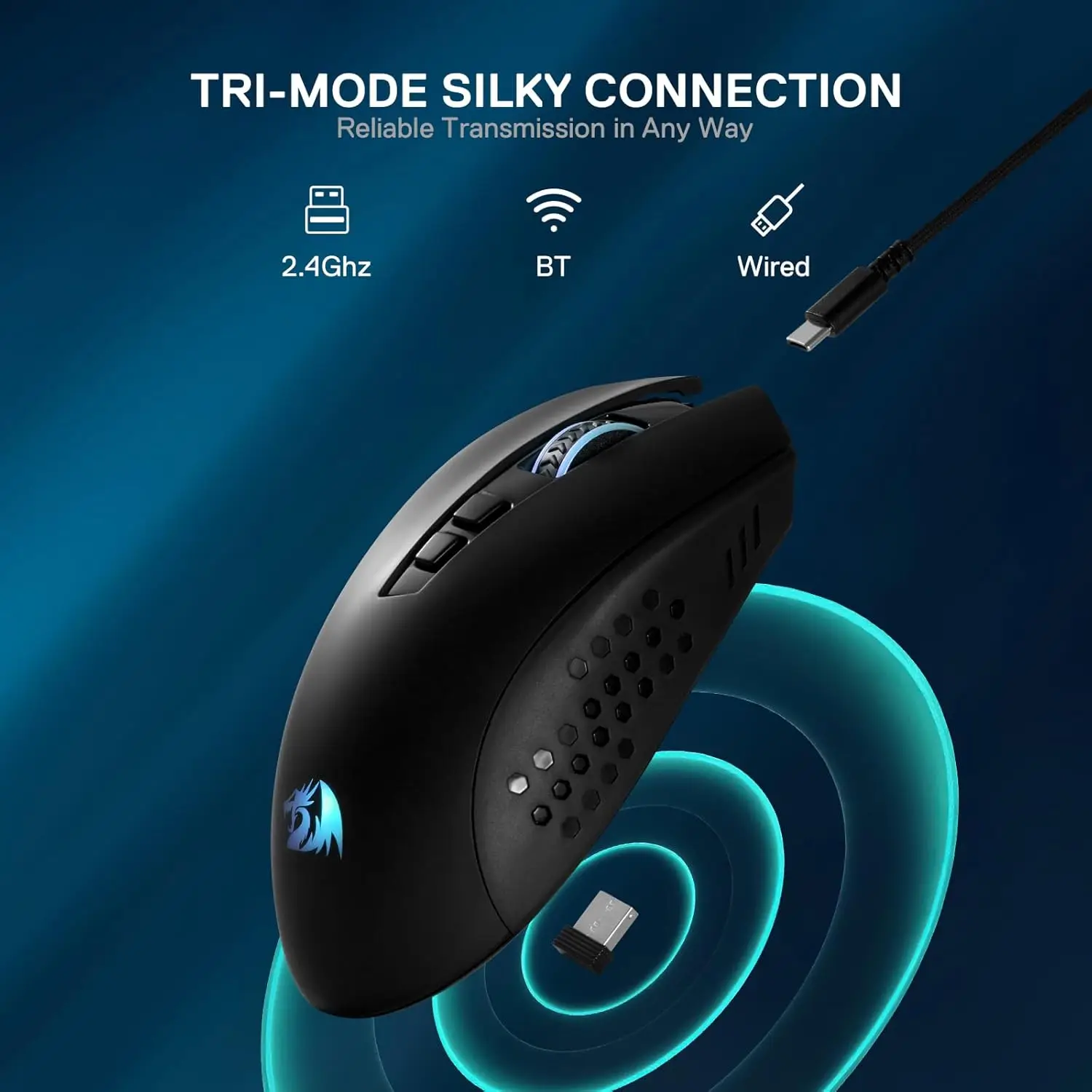 Redragon M656 MAX 3-Mode Wireless Gaming Mouse 10000 DPI Rechargeable Gaming Mice   5 DPI Levels, 7 Macro Buttons, RGB Backlight