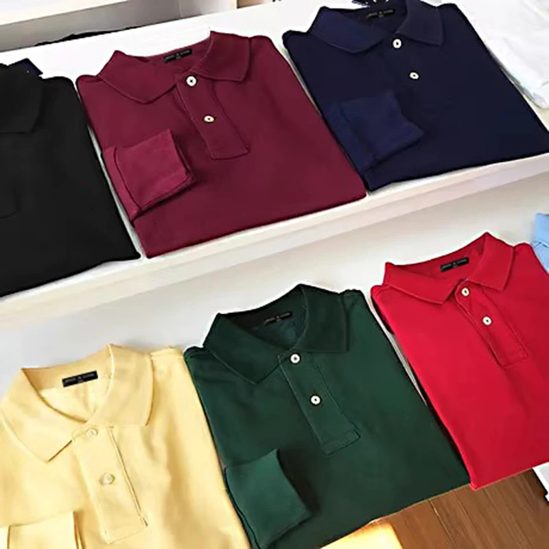 100% Cotton Spring Autumn Polo Para Hombre Men Polo Shirt Long Sleeve Polos Hommes Cotton Men Clothing T-Shirts Lapel Tops S-5XL