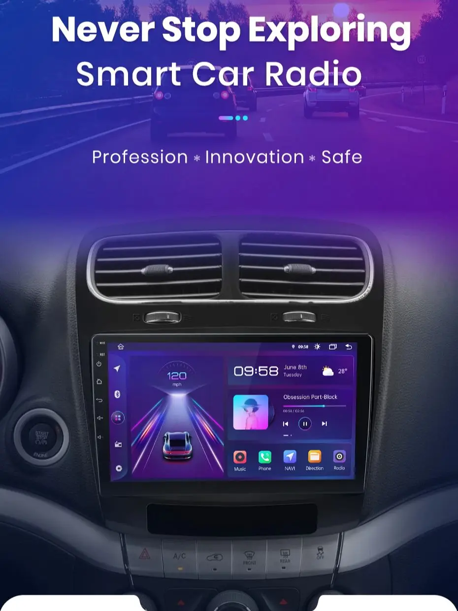 Junsun do Fiat Freemont 2012-2020 9 Cali 4GB 64GB Android 13 Car Stereo GPS Nawigacja Carplay Radio Samochodowe DSP Bluetooth FM Obsługa Sterowania Kierownicą Wejście USB AUX Gotowy do Kamery Cofania — 2