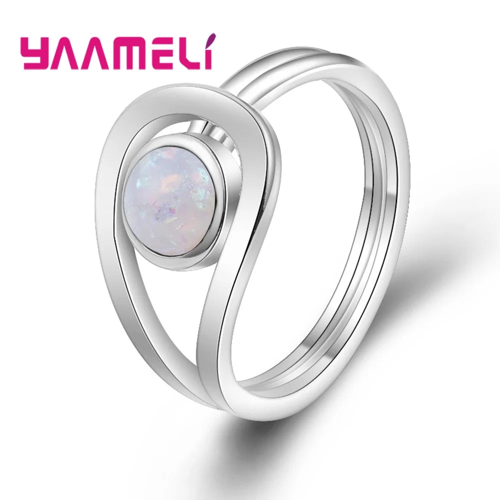 Top Quality 925 Sterling Silver Rings For Women Circle Fashion Jewelry Wholesale Pretty Party Beautiful Gift Opal Paved