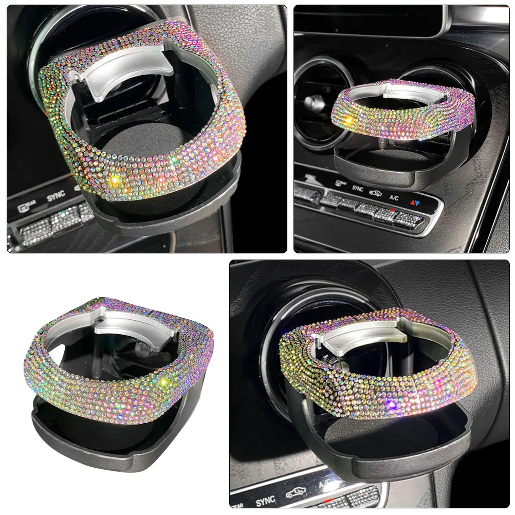 

Car Cup Air Vent Mount For Water Bottle Phone Storage Universal Fit Diamond Decorated Automotive Drink Holder Vertical Cup