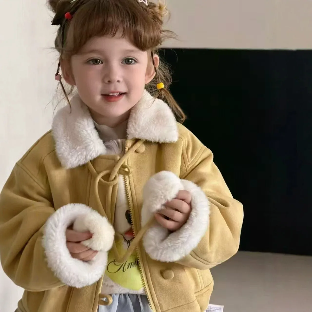 Children's clothing, girls' outer velvet imitation rabbit fur, super soft inner warm coat, 2026 autumn and winter new style