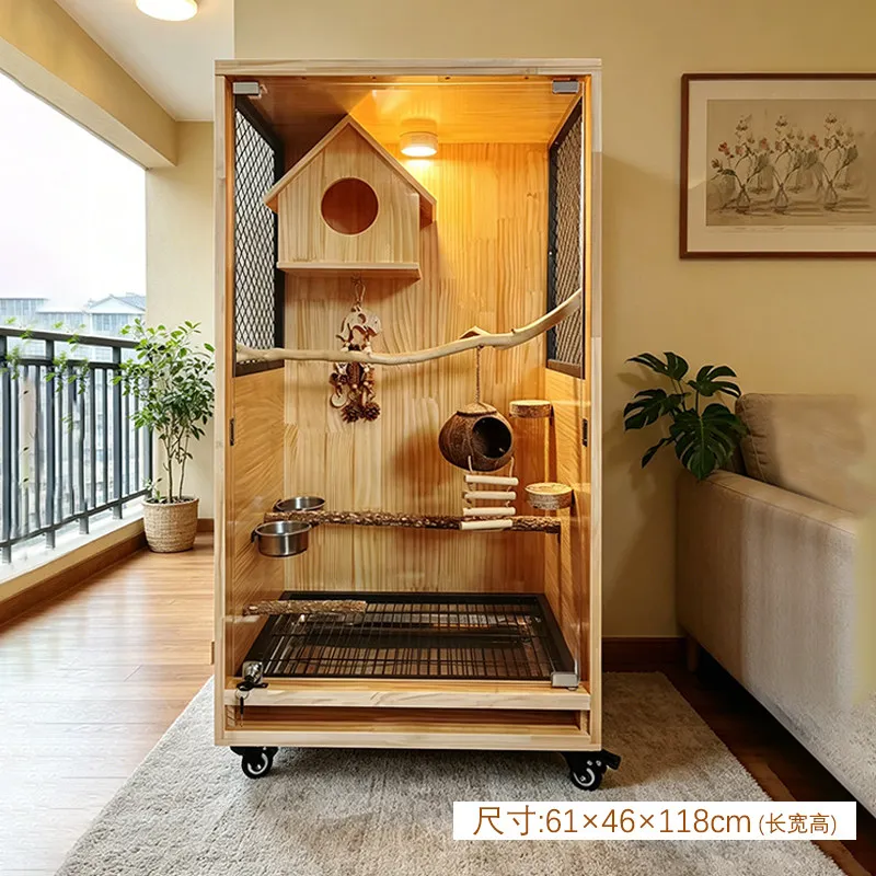 Parrot birdcage villa panoramic luxury solid wood Vajra Xuanfeng Monk tiger skin large splash-proof small sun