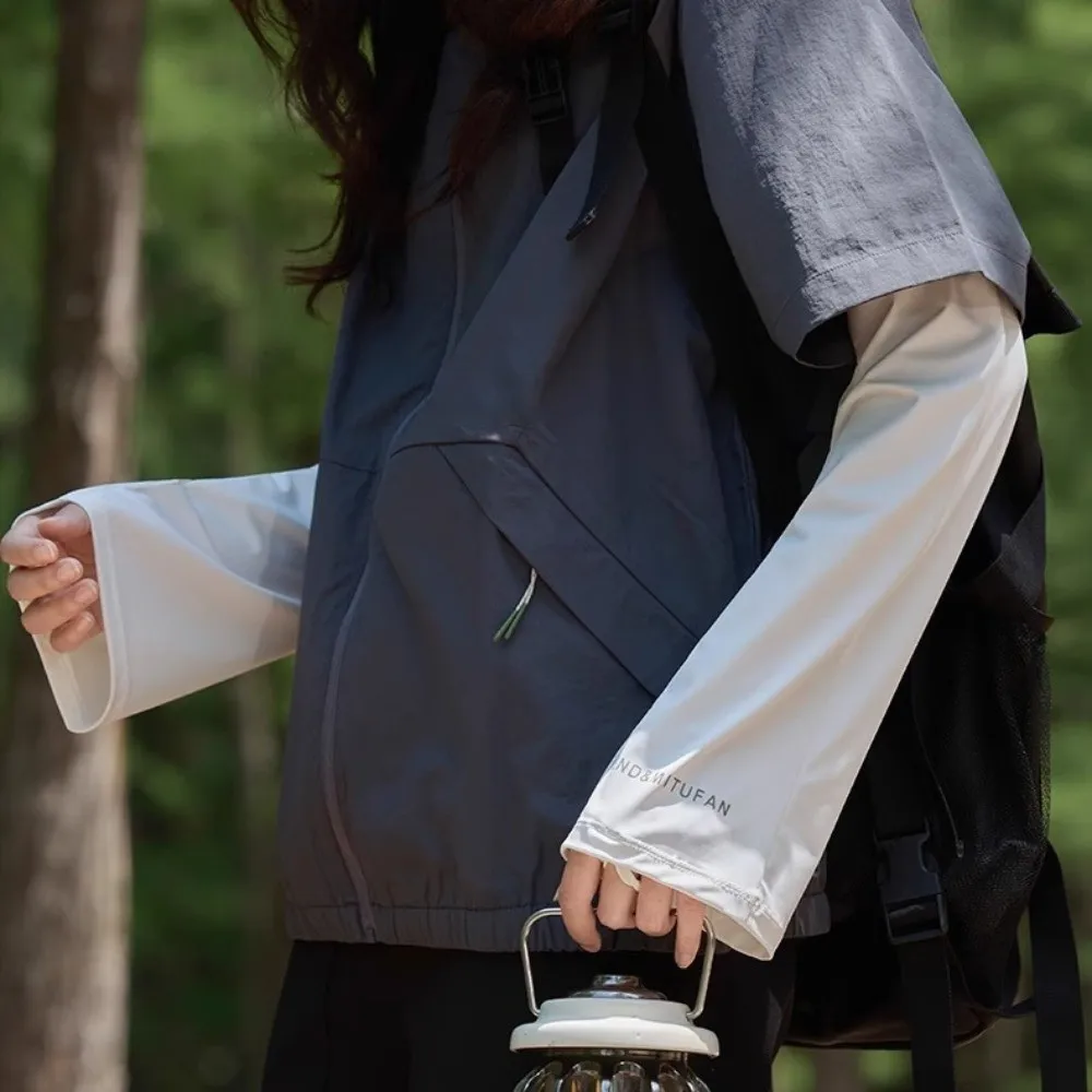 腕保護サイクリング日焼け止めスリーブ弾性抗紫外線ロングアイスシルクスリーブ薄い白日焼け止めアームカバー女性/女の子