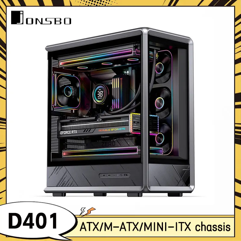 JONSBO D401 ATX Sea View Chassis Glass Side Transparent Support Dual 360 Water Cooling Desktop Game DIY Computer Chassis Black