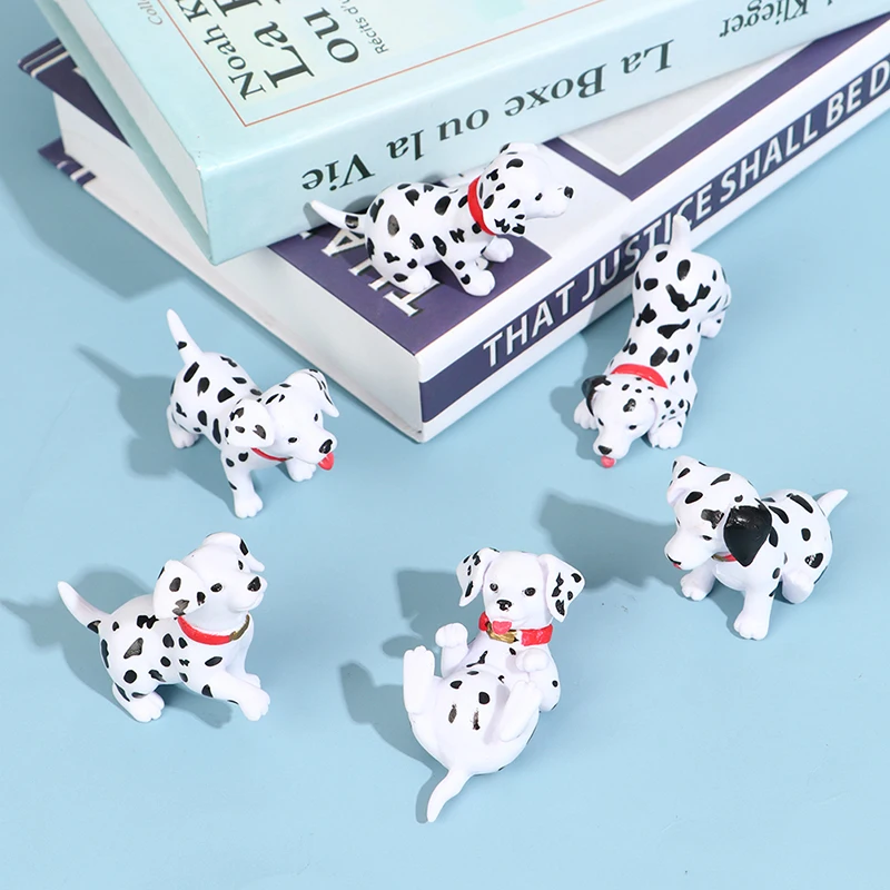 6 Pcs Puppy Dalmatian Spot Dogs Cartoon Animal Figurine Miniature Fairy Garden