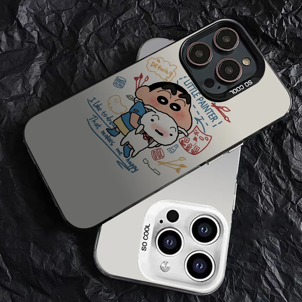 C-Crayon S-Shin-chan Phone Case Phone Case IMD color silver shell For iPhone 16 15 14 13 12 11 Pro Max Plus