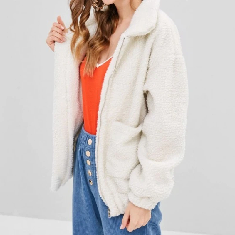 Women's Fall Winter Tops Jacket Sweatshirt Plush Zipper Pocket Velvet Thickened Warm Retro Simple Comfortable Advanced Versatile