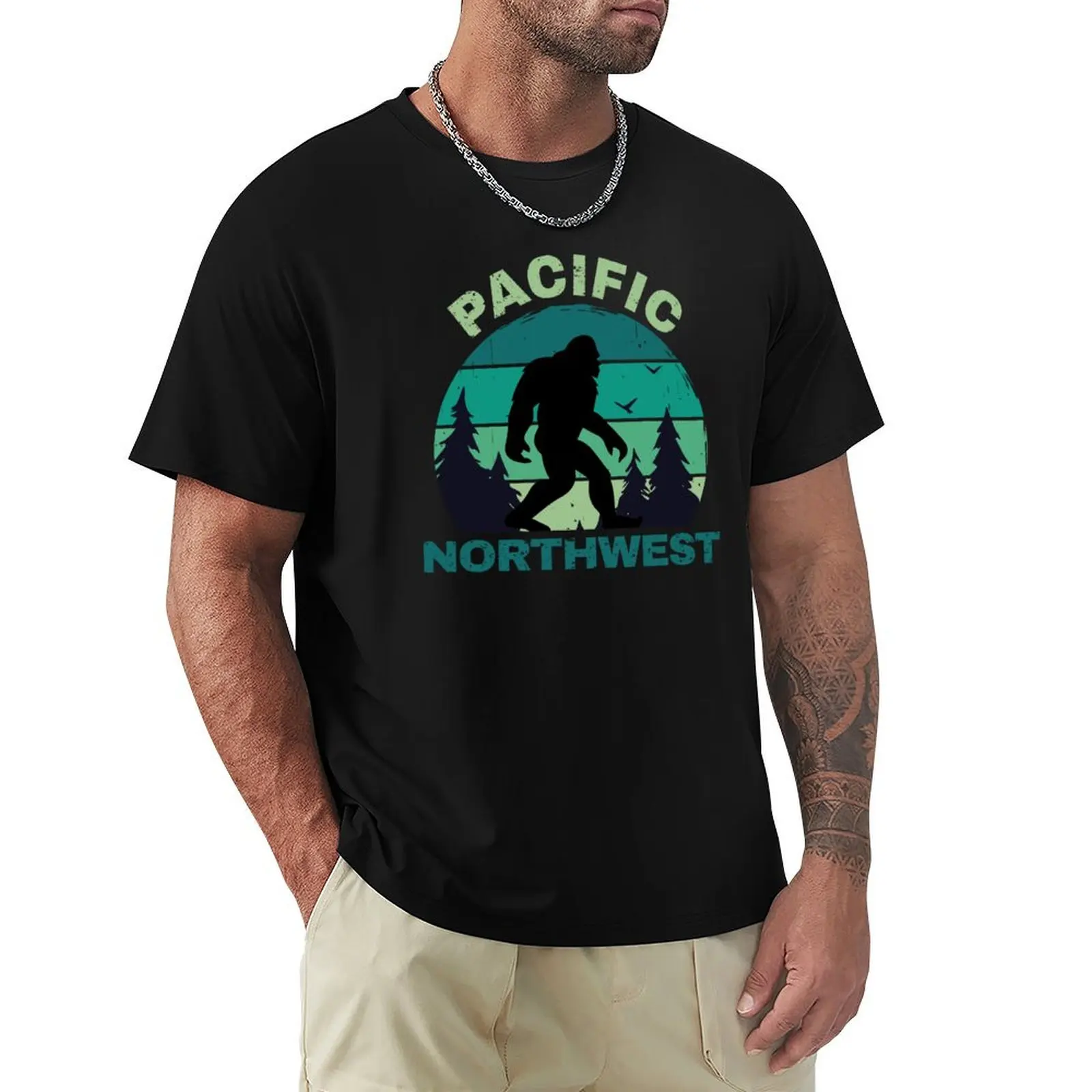 

Pacific Northwest Bigfoot Retro Sunset T-Shirt animal prinfor boys cotton graphic tees heavy weight t shirts for men