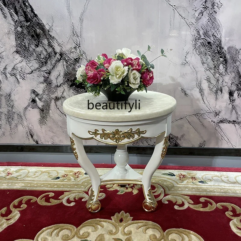 

ss25 French solid wood small coffee table, European living room sofa neoclassical marble veneer small round table