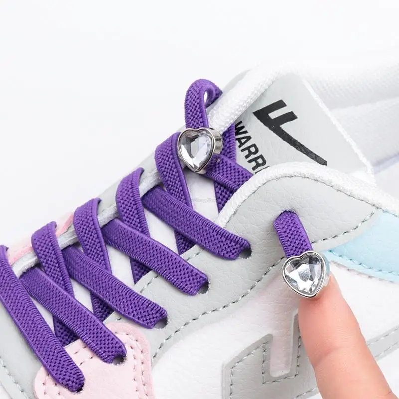 Heart Diamond No Tie Shoelaces Elastic Laces Sneakers Colorful rhinestone Shoe laces without ties Kids Adult Quick Flat Shoelace