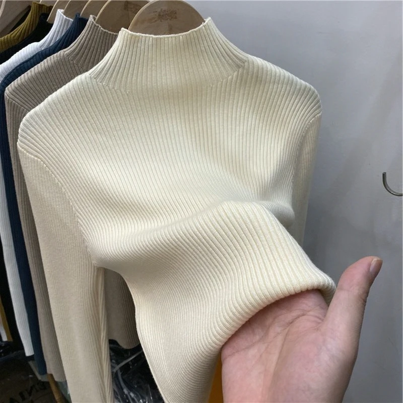 Frauen f Hoher Kragen Lange Sve Strickwaren Farbe Basis Schicht irt Sli Vielseitig Herbst Winter Neue Ankunft Basis L...