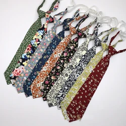 7CM Fashion Lazy Zipper Neck Ties For Men Girls Flower Printed Necktie Cotton Floral Cravat Wedding Party Daily Wear Accessories