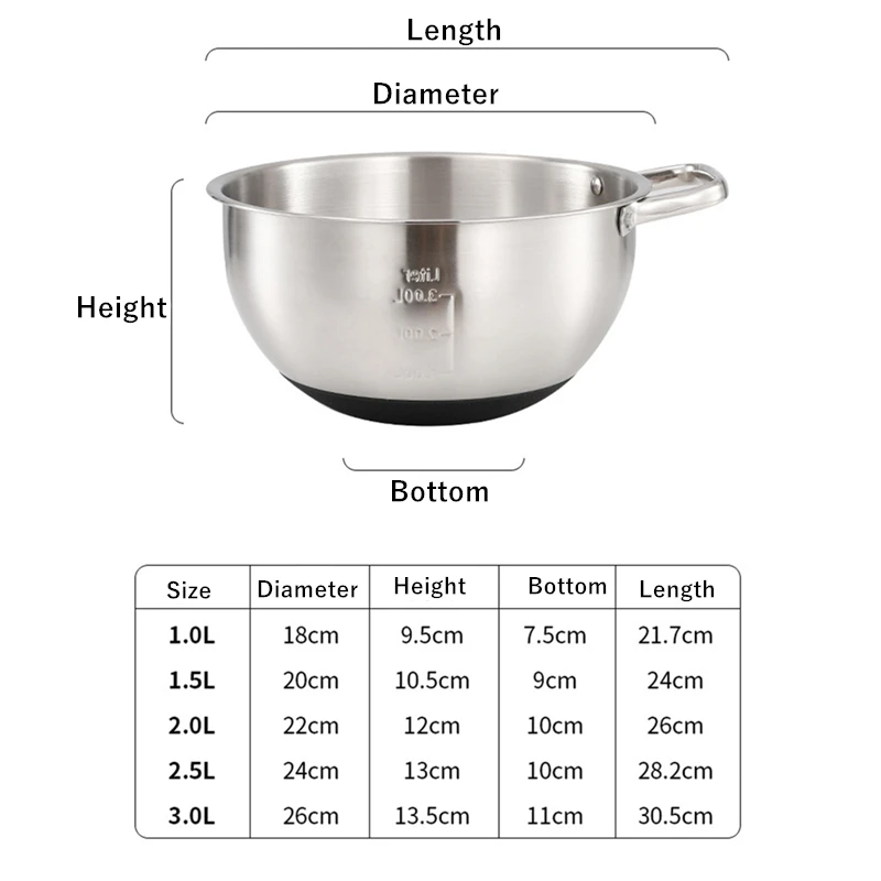 Stainless Steel Salad Mixing Bowls with Handle Non-Slip Bottom Egg Beater Flour Basin Tableware Food Container Kitchen Utensils