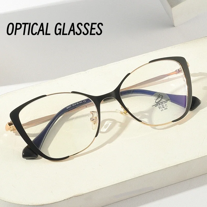 

Metal Frame Anti-radiation Optical Glasses Ladies Cat Eye Design Plain Eyewear Vintage Ultra-light Clear Lens Eyeglasses