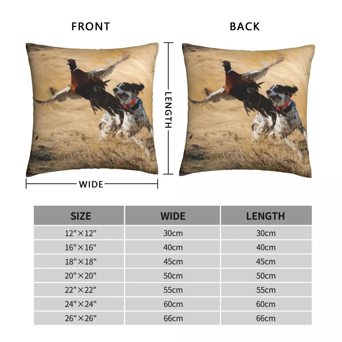 English Setter Chasing Pheasant Square Pillowcase Polyester Linen Velvet Printed Zip Decorative Bed Cushion Cover Wholesale