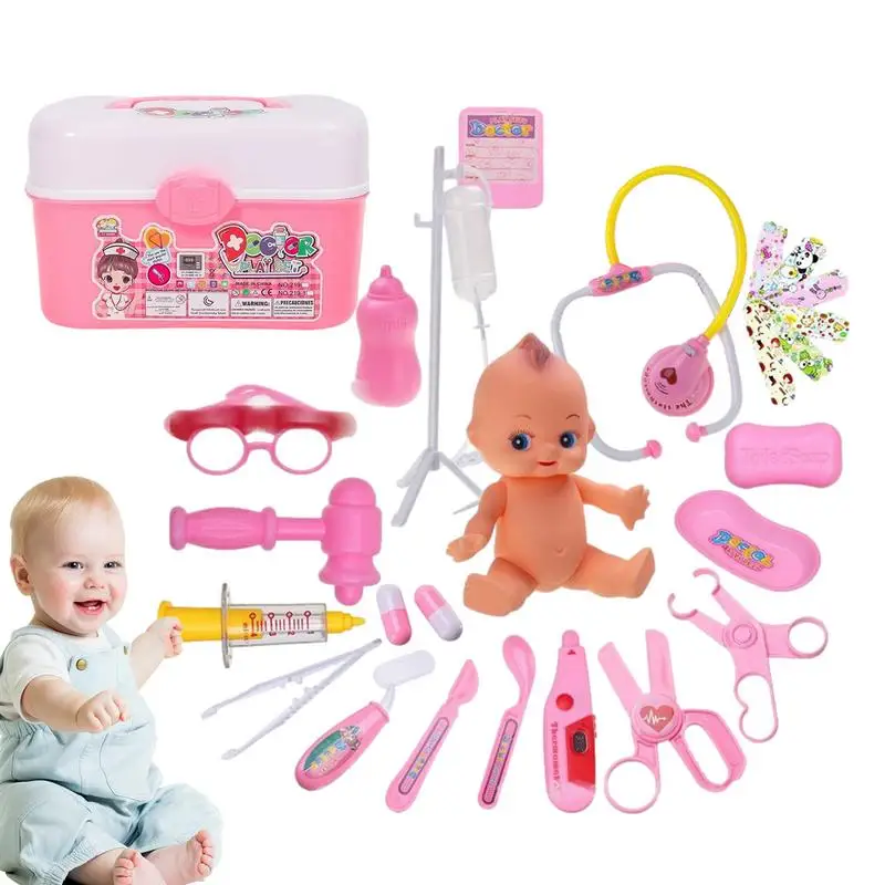 Kids 'Doctor Playset, Pré-escolar Finja Brincar Brinquedos, Injeção de Enfermeira, Kit Médico do Bebê, Casa Estetoscópio, 22Pcs