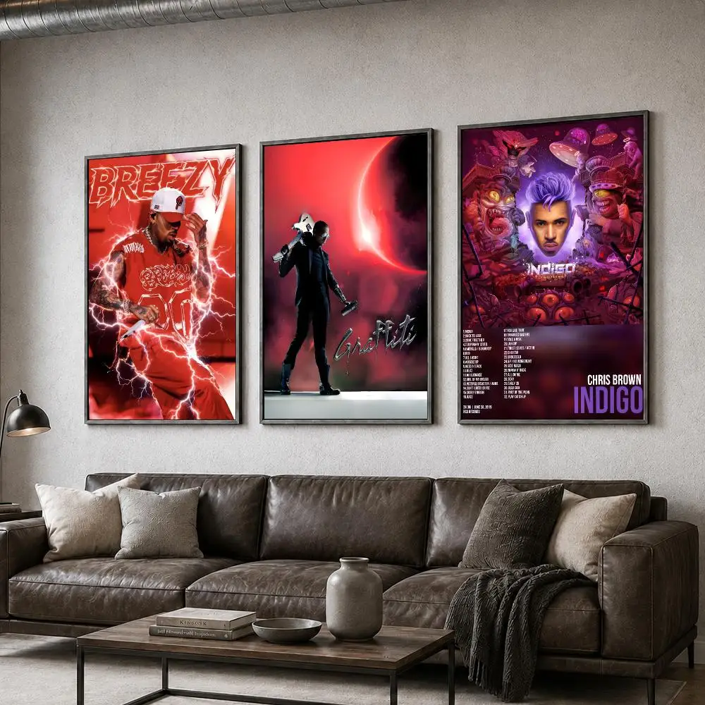 Music Chris Brown RNB Singer Dancer Poster  PP Self Adhesive Home Garage Dorm Bar Wall Decor Aesthetic Retro Gift