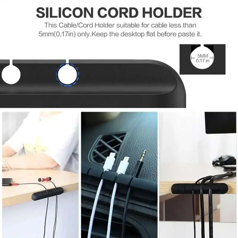 1PC Two-color silicone USB cable organizer, cable wrap, desktop cable management clip, and mouse/headphone cable holder