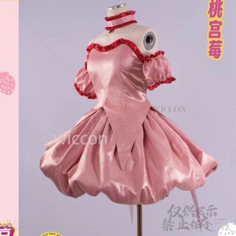 Anime tokyo mew mew cosplay momomiya ichigo traje vestido rosa lolita morango gato orelha cauda adereços perucas para meninas personalizado