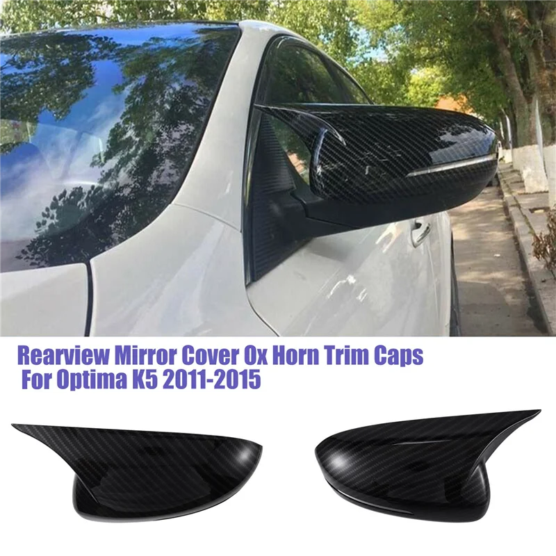 1Pair Rearview Mirror Cover Housing Ox Horn Trim Caps for Kia Optima K5 2011-2015 Side Mirror Shell Sticker Carbon