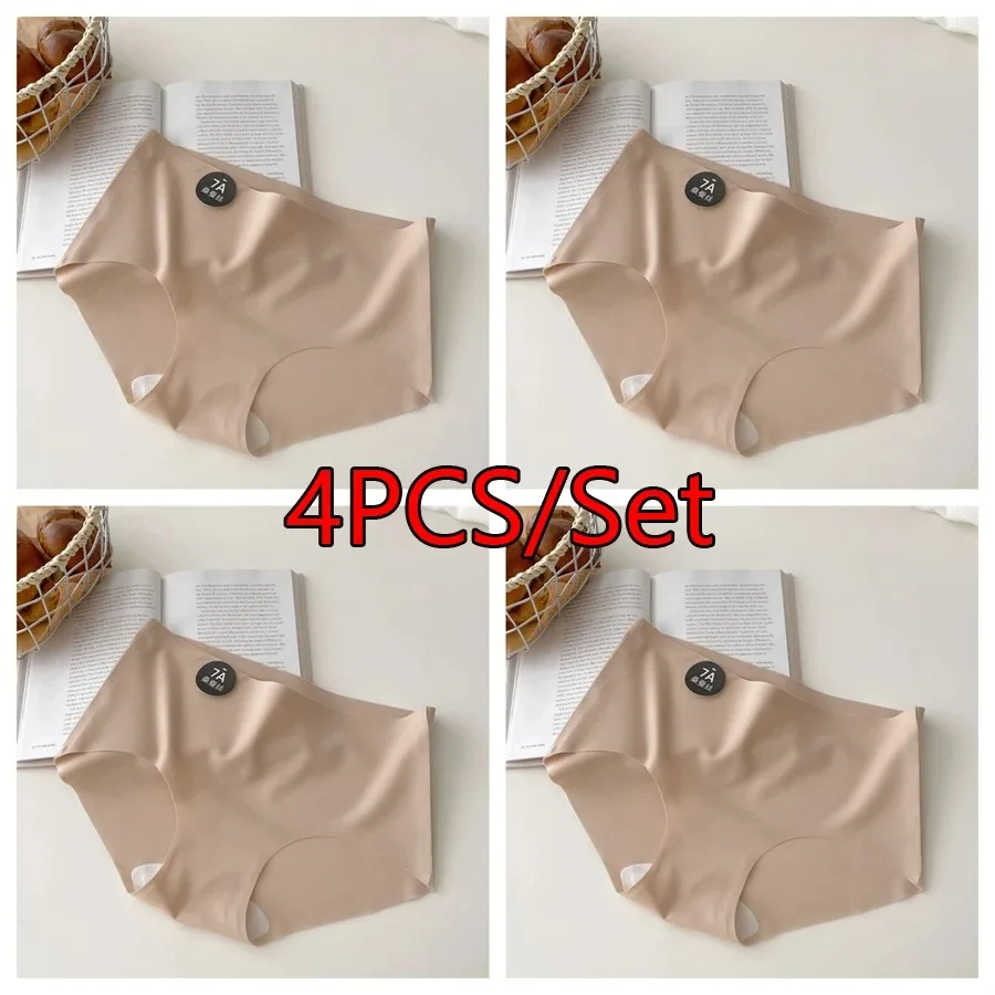 4PCS/Set Women Panties Slip Silk Seamless Briefs For Women Female Underwear Soft Thin Light Panty Culotte Femme Underpants M-XL