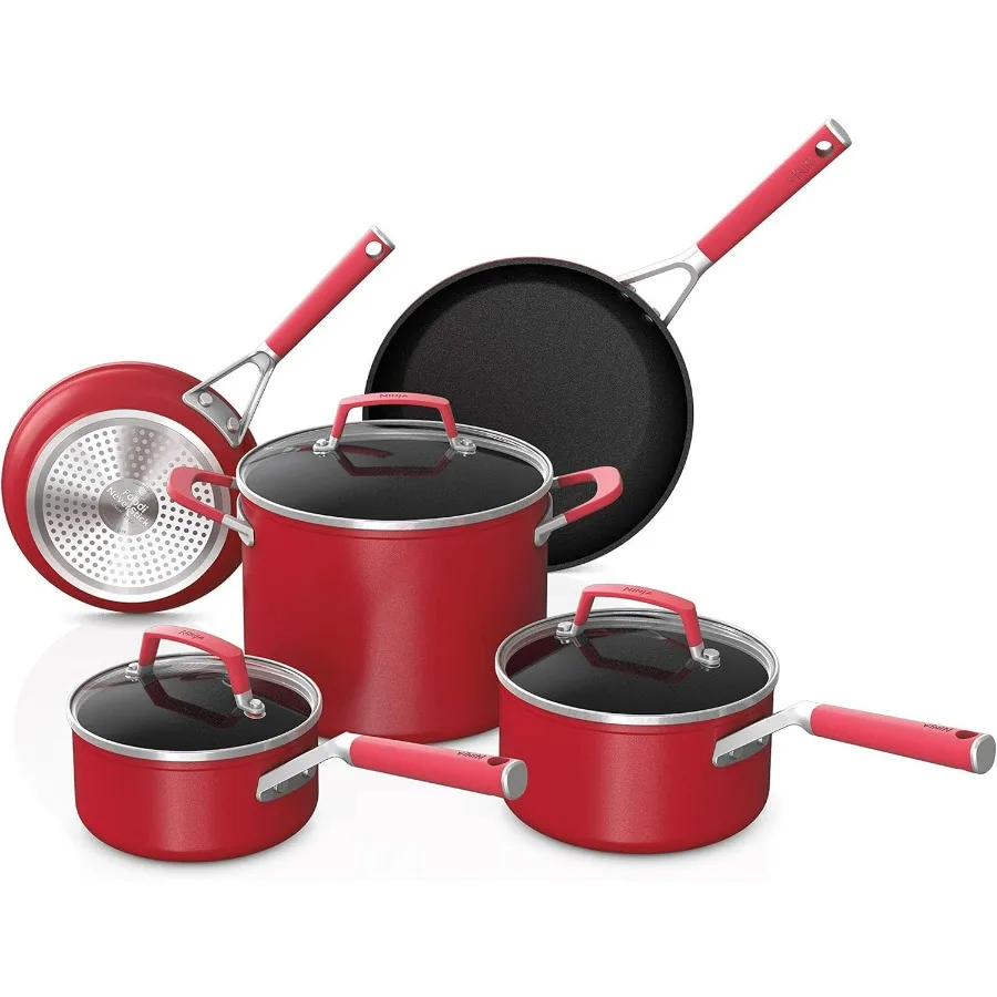 

C28000 Foodi NeverStick Vivid 8Piece Cookware Set with Lids Nonstick Durable Oven Safe to 400F CoolTouch Handles Crimson Red