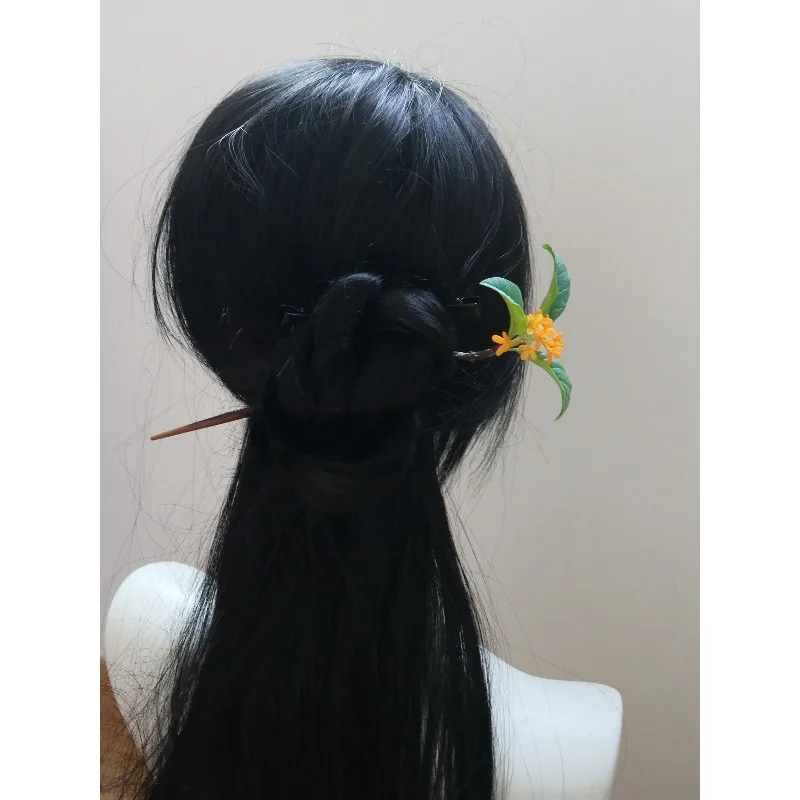 Osmanthus que cae, arcilla de porcelana fría, canela plateada, broche de horquilla dangui Hanfu, nuevo sombrero cheongsam chino, regalo de flores