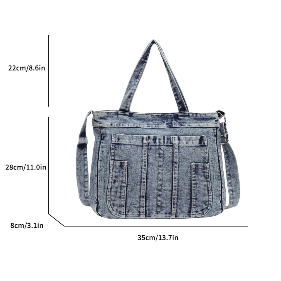 Large Denim Women\'s Bag New Jeans Pocket Canvas Shoulder Bag Cowboy Handbags Vintage Messenger Bag Y2K Eco Bag Korean Satchels