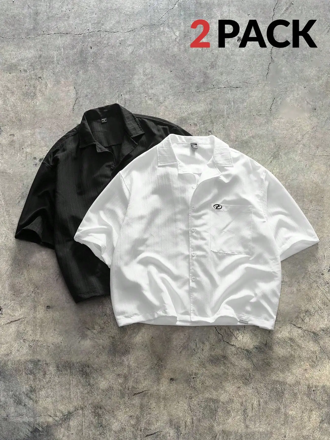 

2-Pack Men's Loose Fit Short Sleeve Cuban Collar Shirts - Black & White