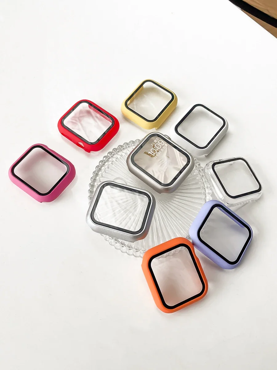Glas + Gehäuseabdeckung für Apple Watch Serie 10, 9, 8, 7, 6, 5, 4 SE 46 mm, 42–44 mm, 40 mm, 45 mm, 41 mm, Stoßstange, Displayschutzfolie, iWatch-Zubehör