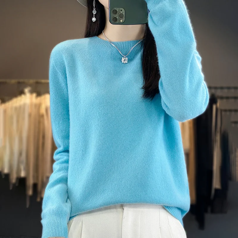 New Fashion Autumn And Winter Merino Wool Pullover Sweater Solid Color Long Sleeve Basic Thermal Top 100% Pure Wool SweaterWQ012
