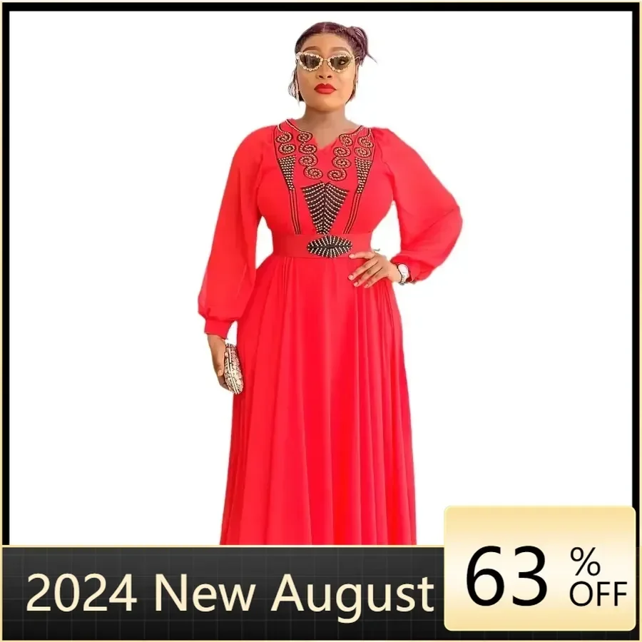 

Elegant African Maxi Dresses for Women Autumn Plus Size Evening Party Long Dress Africa Clothing Kaftan Muslim Chiffon Dress