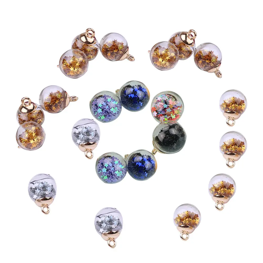 

50Pcs 16Mm Glitter Star Glass Ball Pendants Multi-Purpose Jewelry Charms Random Ball Pendant Jewelry Making Pendants