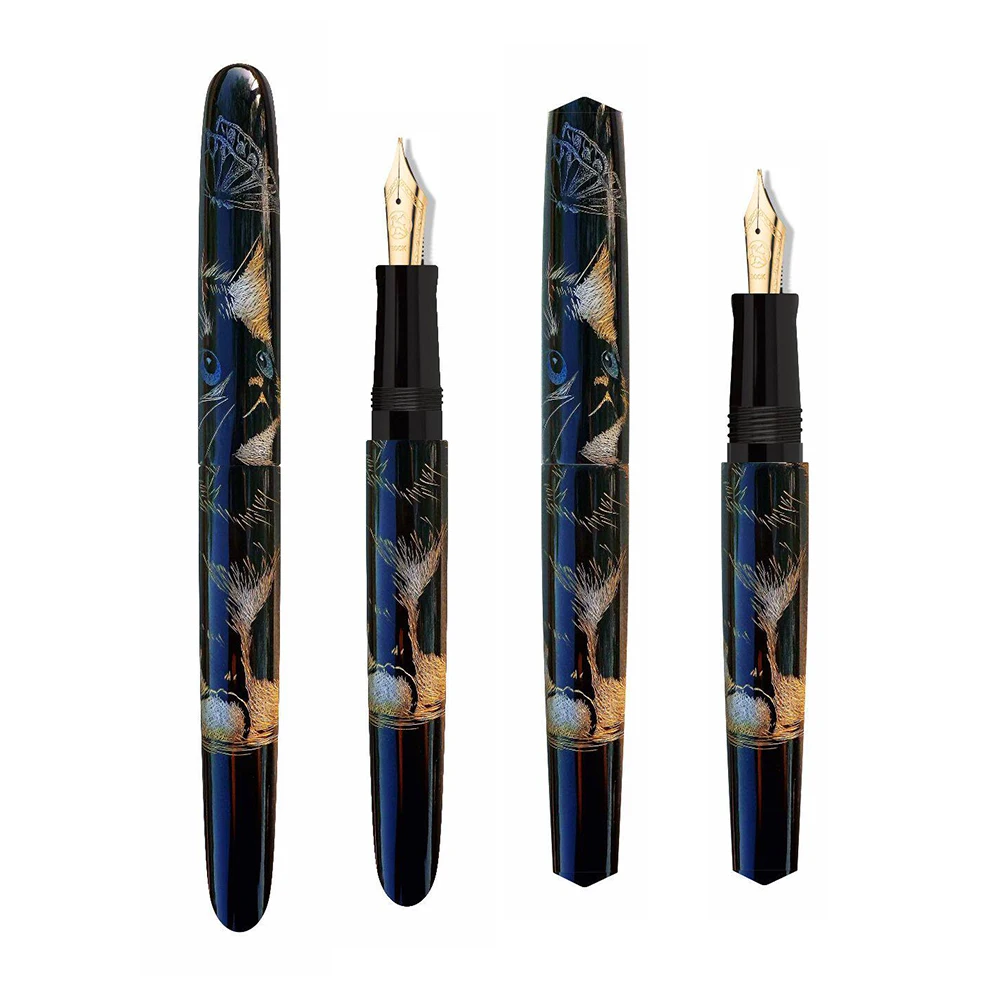 NEW Handmade Urushi Lacquer Fountain Pen with Hand Engraved Chinkin Gold BOCK F Nib Ebonite Cumberland Collectible Writing Pen