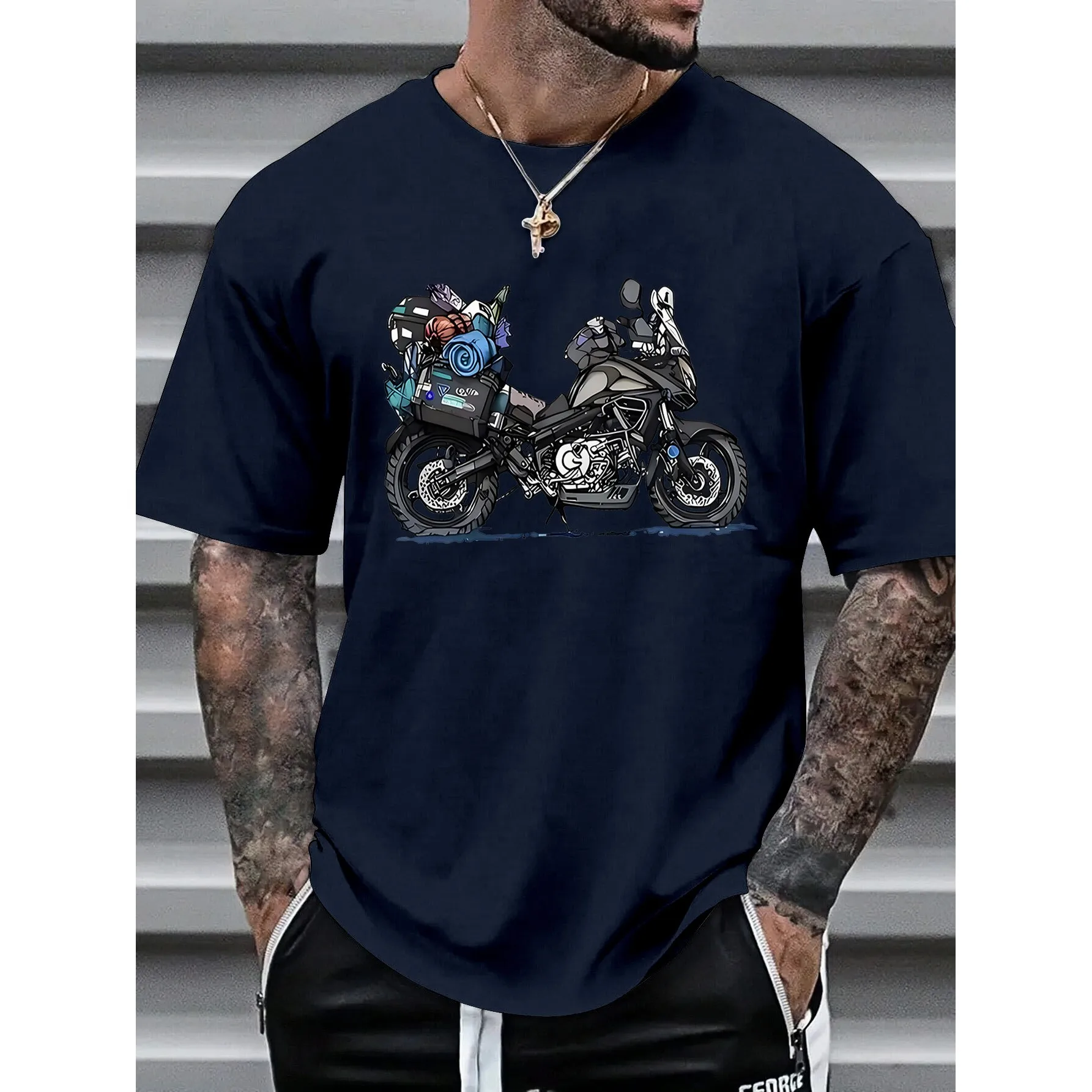 

Motorcycle Touring Graphic Men's Cotton Short Sleeve T-Shirt Breathable Daily Casual Tee