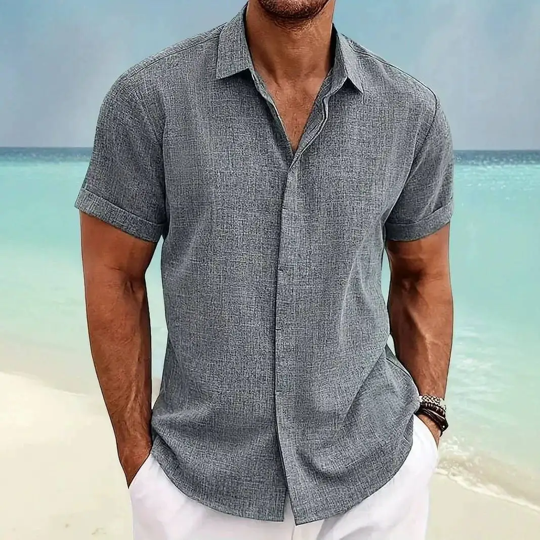 Loose Collared Short Sleeve Casual Shirt Men's Street Style Comfortable Loose Fit Shirt Daily Wear Polyester Fiber