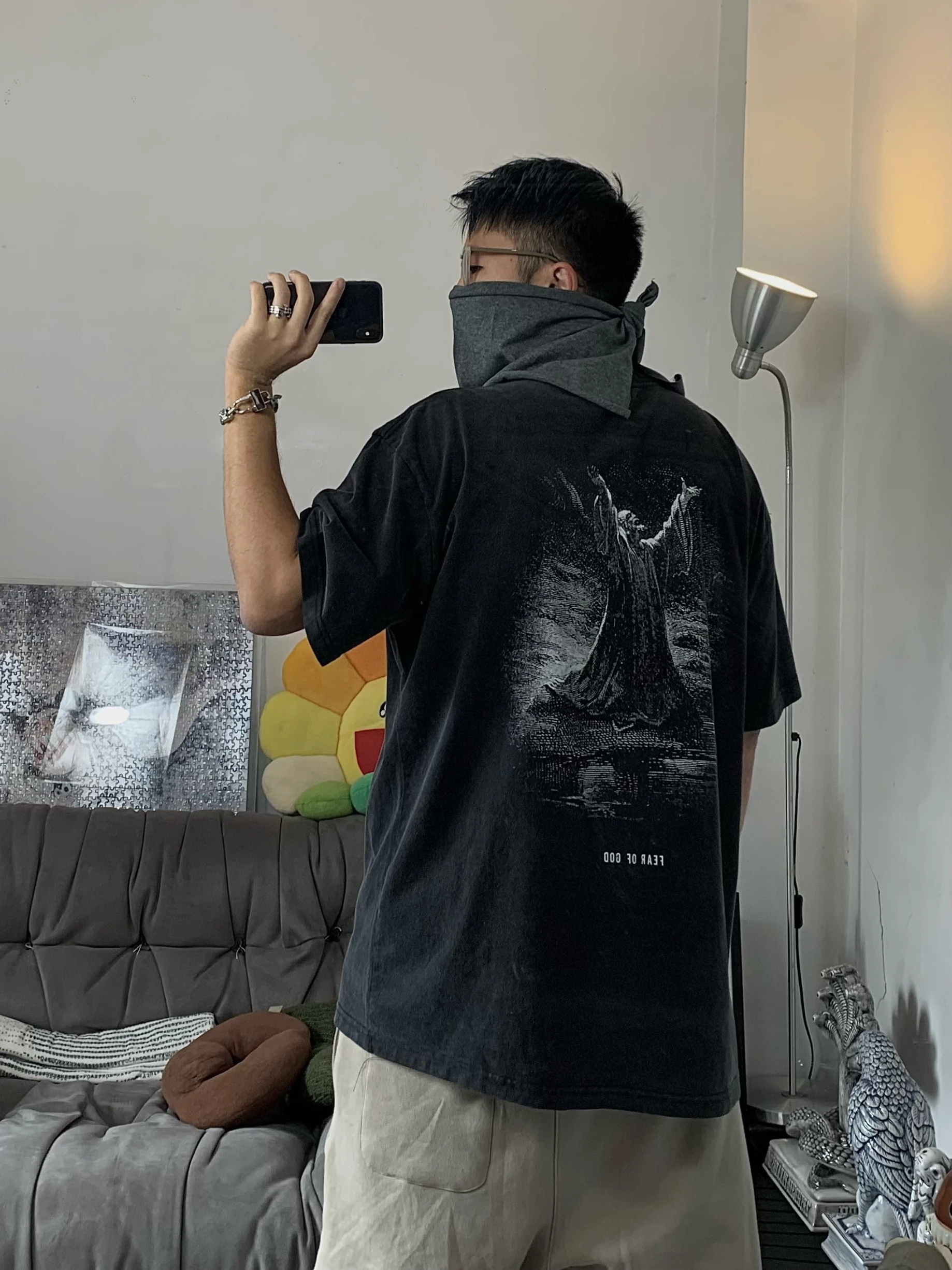 

Футболка Inakaya Fog Collaborative с коротким рукавом, молодежная, с принтом, приталенного кроя, летняя, повседневная, с круглым вырезом